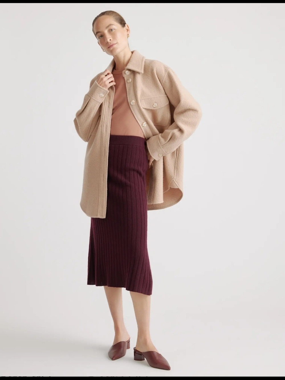 Quince Women's Mongolian Cashmere Midi Skirt In Burgundy Size L
